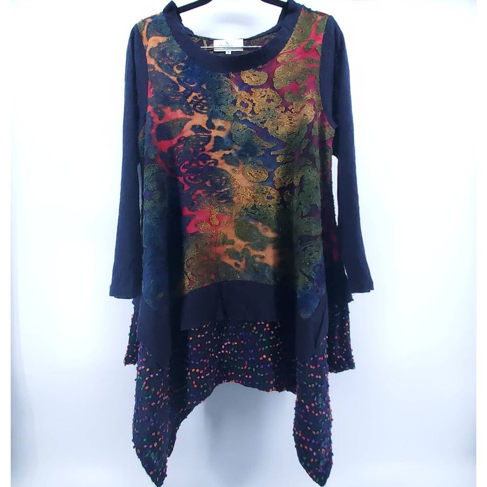 Palila San Francisco Unique Vibrant Art to Wear Tunic Textured Shark Bite Hem S